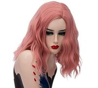 GHK 14inch Short Wavy Colorful Rainbow Wig Synthetic Hair Halloween Costume Anime Cosplay Orange Ombre Party Wigs For Women pink