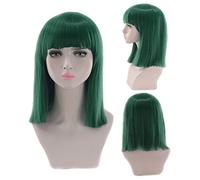 GHK 14inch Straight Black White Pink Red Blue Short Bob Wigs For Women Synthetic Hair Anime Cosplay Party Wig With Bangs 8 Colors Green