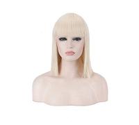 GHK 14inch Synthetic Bob Wig Blonde Green Red Pink Blue Pink Black Wigs For Women Anime Cosplay Straight Hair Bangs Heat Resistant blonde
