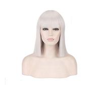 GHK 14inch Synthetic Bob Wig Blonde Green Red Pink Blue Pink Black Wigs For Women Anime Cosplay Straight Hair Bangs Heat Resistant silver