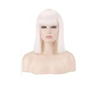 GHK 14inch Synthetic Bob Wig Blonde Green Red Pink Blue Pink Black Wigs For Women Anime Cosplay Straight Hair Bangs Heat Resistant white