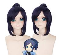 GHK 14inch Touken Ranbu Online Dark Purple Short Straight Anime Cosplay Wig Synthetic Hair Halloween Costume Wigs With Clip Ponytail