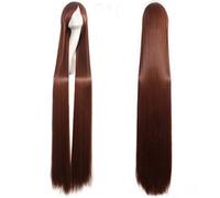 GHK 150cm Straight Super Long Anime Cosplay Wig With Bangs Synthetic Hair Black Blue Purple Red Orange White Wigs For Women Rose Net brown