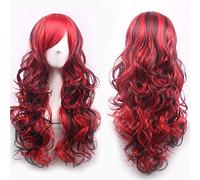 GHK 2019 New Synthetic Black Red Highlights Hair Wig With Bangs Halloween Costume Party Long Curly Cosplay Wigs For Women