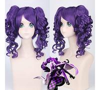 GHK 24inch Alice in Wonderland Purple Curly Wig With Double Claw Ponytail Hair Synthetic Halloween Anime Costume Wigs