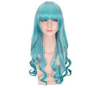 GHK 24inch Harajuku Lolita Blue Grey Long Wavy Womens Wigs With Bangs Synthetic Hair Anime Cosplay Wig For Party PL-771