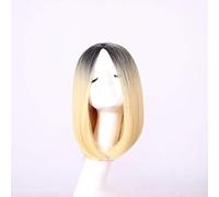 GHK 30cm Middle Part Straight Short Black Blonde Ombre Wig Cosplay Anime Synthetic Hair Halloween Costume Party Wigs For Women 06