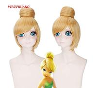 GHK 30cm Short Blonde Cosplay Wig Fairy Tinker Bell Full Hair Princess Tinker Bell Adult Size Synthetic Wigs