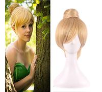 GHK 30cm Short Blonde Cosplay Wig Fairy Tinker Bell Full Hair Wigs For Women Princess Tinkerbell Adult Size Synthetic Hair +Wig Cap