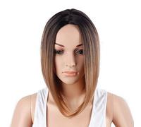 GHK 30cm Straight Short Ombre Wig Cosplay Anime Heat Resistant Synthetic Hair Women Black Blue Grey Pink Short Bob Wigs For Party brown