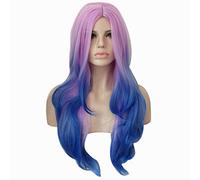 GHK 65cm Middle Part Long Wavy Purple Blue Ombre Wig Cosplay Costume Synthetic Hair Halloween Costume Party Wigs For Women + Wig Cap