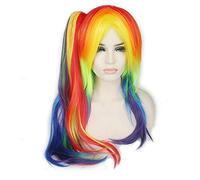 GHK 65cm My Little Pony Colorful Rainbow Wig Cosplay Anime Straight Women Synthetic Hair Wigs With Claw Ponytail Heat Resistant wig with ponytail