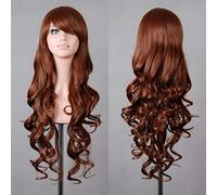 GHK 80cm Fashion Blue Purple Red Black Long Wavy Synthetic Wig Lolita Anime Cosplay Woman Wigs For Halloween Costume Party 13 Colors brown