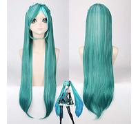 GHK 80cm Vocaloid Cosplay Wig Long Straight Mix Green White Highlights Braiding Hair Hatsune Miku Halloween Costume Wigs For Women