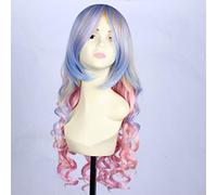 GHK Anime Long Wavy Rainbow Party Wig With Bangs Synthetic Hair Red Green Blue Ombre Cosplay Costume Colored Wigs For Women colorful 1