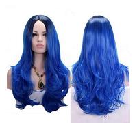 GHK Anime Middle Part Dark Root Black Pink Blue Purple Ombre Wig Synthetic Hair Long Wavy Woman Wigs Cosplay High Temperature Fiber blue