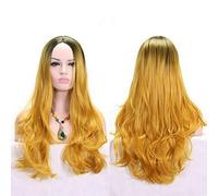 GHK Anime Middle Part Dark Root Black Pink Blue Purple Ombre Wig Synthetic Hair Long Wavy Woman Wigs Cosplay High Temperature Fiber yellow