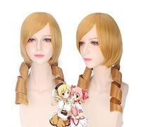 GHK Anime Puella Magi Madoka Magica Tomoe Mami Cosplay Wig Golden Blonde Synthetic Wavy Hair Women Wigs For Costume Party 45cm