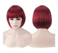 GHK Anime Short Cosplay Wig Costume Synthetic Hair Pink Blonde Auburn Grey Green Red Blue White Black Short Bob Wigs For Women wine red
