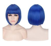 GHK Anime Short Cosplay Wig Costume Synthetic Hair Pink Blonde Auburn Grey Green Red Blue White Black Short Bob Wigs For Women blue