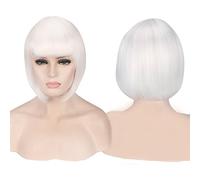 GHK Anime Short Cosplay Wig Costume Synthetic Hair Pink Blonde Auburn Grey Green Red Blue White Black Short Bob Wigs For Women white
