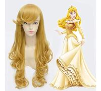 GHK Anime Sleeping Beauty Princess Long Wavy Golden Cosplay Wig Synthetic Hair Perucas Halloween Costume Party Play Wigs For Women