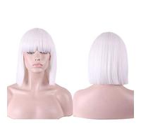 GHK Anime Synthetic 12inch Straight Bob Wigs For Women Blue Black White Purple Grey Short Cosplay Wig Female High Temperature Fiber white