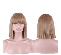 GHK Anime Synthetic 12inch Straight Bob Wigs For Women Blue Black White Purple Grey Short Cosplay Wig Female High Temperature Fiber blonde