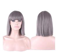 GHK Anime Synthetic 12inch Straight Bob Wigs For Women Blue Black White Purple Grey Short Cosplay Wig Female High Temperature Fiber grey