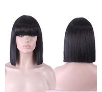 GHK Anime Synthetic 12inch Straight Bob Wigs For Women Blue Black White Purple Grey Short Cosplay Wig Female High Temperature Fiber black