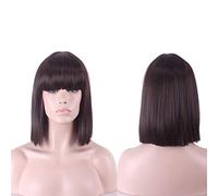 GHK Anime Synthetic 12inch Straight Bob Wigs For Women Blue Black White Purple Grey Short Cosplay Wig Female High Temperature Fiber dark brown