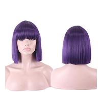 GHK Anime Synthetic 12inch Straight Bob Wigs For Women Blue Black White Purple Grey Short Cosplay Wig Female High Temperature Fiber purple
