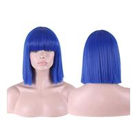 GHK Anime Synthetic 12inch Straight Bob Wigs For Women Blue Black White Purple Grey Short Cosplay Wig Female High Temperature Fiber blue