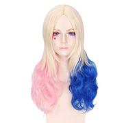 GHK Batman Suicide Squad Harley Quinn Harleen Quinzel Cosplay Wig Synthetic Hair Halloween Costume Ponytail Wigs For Women Perucas K112 45cm
