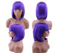 GHK Cheap Bob Wig With Bangs Red Pink Blue Purple Blonde Hair Synthetic Halloween Costume Women's Short Cosplay Wigs For Party purple 1