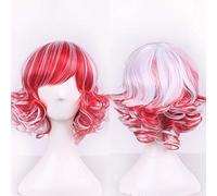 GHK Cheap Harajuku Lolita White Red Ombre Short Curly Wig Cosplay Costume Synthetic Hair Woman Wigs For Party