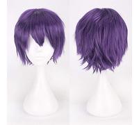GHK Cheap Synthetic Hair Short Wavy Men Wig Cosplay Black White Blonde Brown Purple Pink Blue Red Orange Gray Silver Anime wigs dark purple