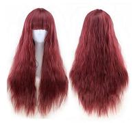 GHK Cheap Synthetic Long Wavy Lolita Wig With Bangs Halloween Costume Brown Wine Red Blonde Yellow Black Cheap Wigs For Women wine red