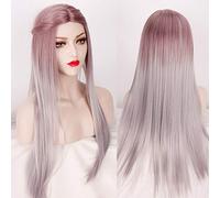 GHK Fashion Lolita Long Straight Auburn Grey Ombre Wig Cosplay Costume Synthetic Hair Wigs For Women