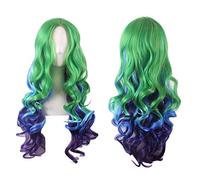 GHK Fashion Long Wavy Green Blue Ombre Harajuku Lolita Wig Cosplay Costume Synthetic Hair Middle Part Full Wigs For Women