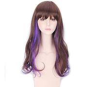 GHK Harajuku Lolita Long Wavy Wig Synthetic Hair Anime Cosplay Purple Blue Brown Highlights Colorful Party Wigs For Women PL-519