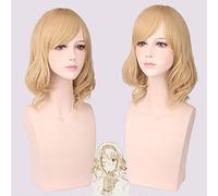 GHK Heat Resistant Synthetic Short Blonde Wig Wavy Lolita Hair Women Anime Cosplay Wigs With Bangs For Costume Party 40cm