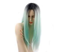 GHK High Quality 26inch Straight Long Black Grey Ombre Wig Synthetic Hair Middle Part Natural Anime Cosplay Wigs For Women black green