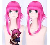 GHK LOL League Of Legends Annie Anime Cosplay Wig With Bangs Synthetic Hair Layered Fuffy Rose Red Halloween Costume Woman Wigs