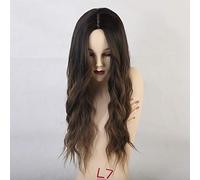 GHK Long Curly Wigs Natural Wigs Middle Part Black Gradient Brown Synthetic Wigs for Woman Cosplay Wigs Heat Resistant Fiber Wigs