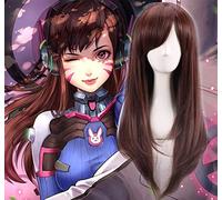 GHK Long Straight Brown Hair Cosplay OW D.Va Hana Song Cosplay Wig