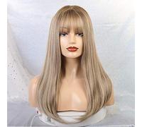 GHK Long Straight Synthetic Hair Wigs With Bangs Wigs Heat Resistant Ombre Blonde Natural Fiber Wigs for Woman Cosplay Wigs