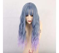 GHK Long Synthetic Water Wave Wigs With Bangs Natural Curly Dark Brown Wigs for Women Cosplay Wigs Heat Resistant Fiber Wigs lc194-2