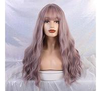 GHK Long Synthetic Water Wave Wigs With Bangs Natural Curly Dark Brown Wigs for Women Cosplay Wigs Heat Resistant Fiber Wigs lc205-4
