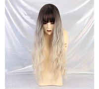 GHK Long Synthetic Water Wave Wigs With Bangs Natural Curly Dark Brown Wigs for Women Cosplay Wigs Heat Resistant Fiber Wigs lc202-2